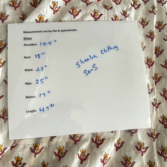 Shaaba Clothing White Red Hand Block Printed Cotton Dobby Dress size S - Picture 10 of 10